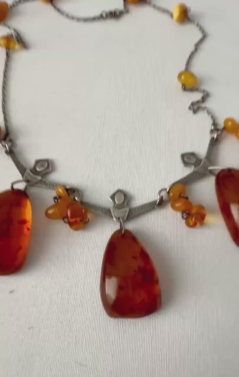 Vintage Silver & Amber Necklace “Zimushka” by Ida Fleitlich. Kaliningrad Amber Combine, 1970s USSR.