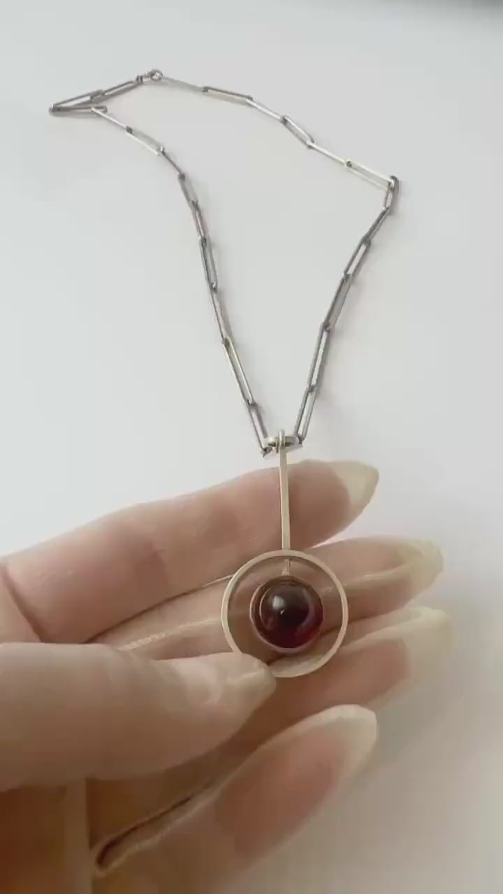 Vintage Baltic Amber Pendant Necklace, Sterling Silver, Danish Modernist, Niels Erik From