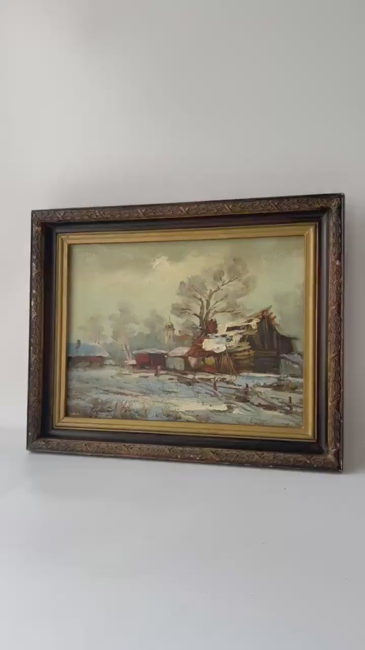 Oil Painting: Latvian Winter Landscape, Framed, Signed: Yuriya Kurako