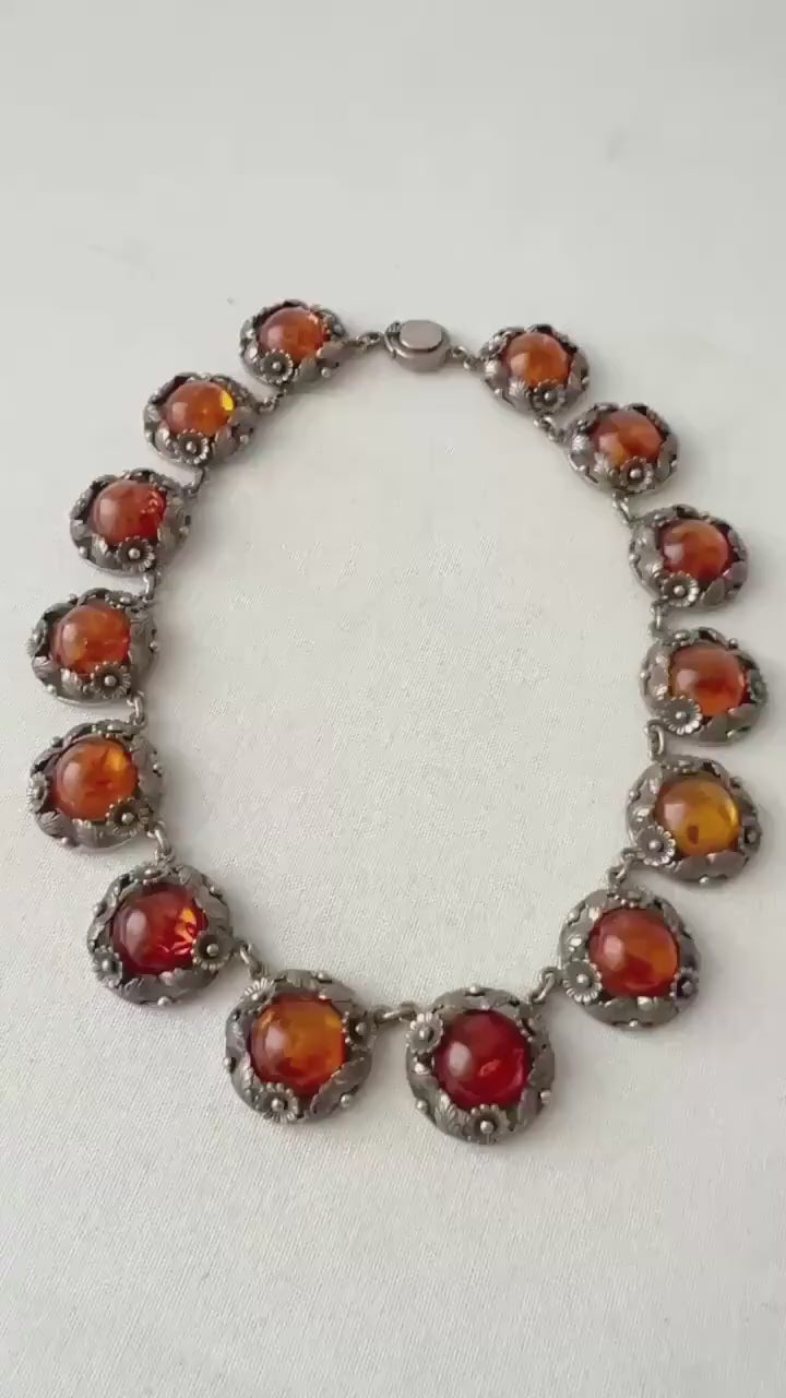 Vintage Baltic Amber Necklace, Sterling Silver, Danish Modernist, Niels Erik From