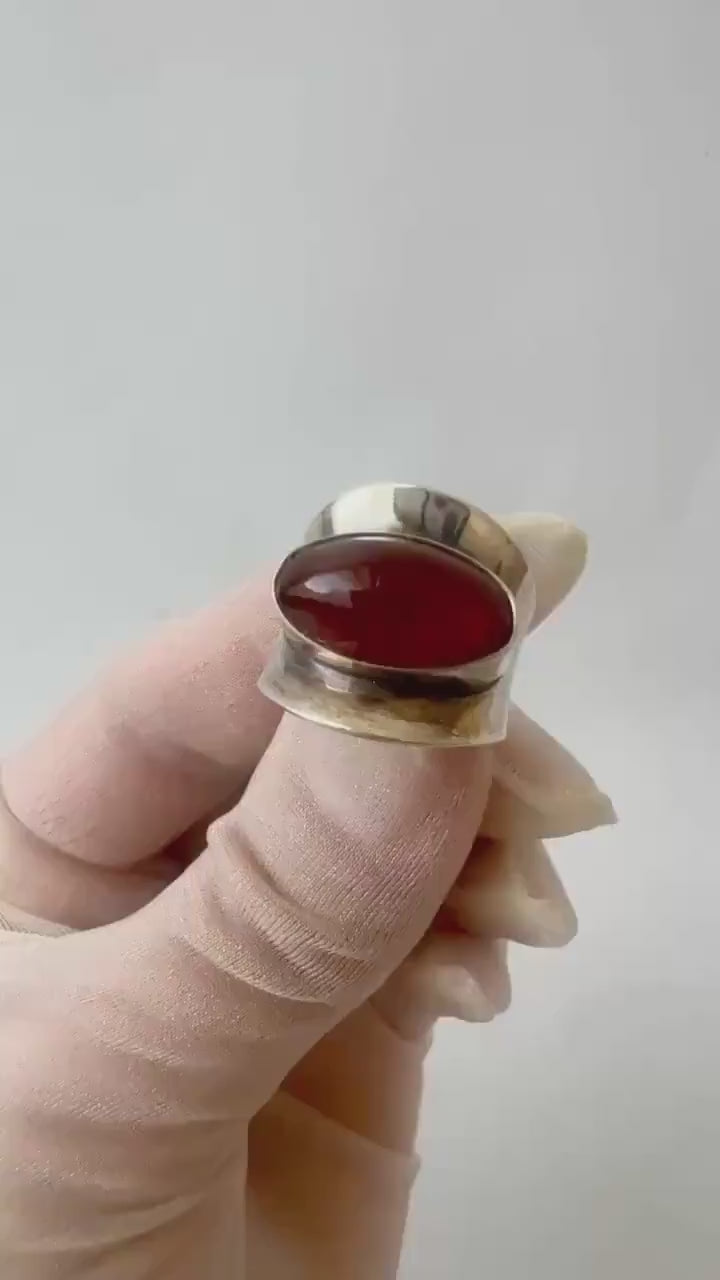 Vintage Baltic Amber Ring, Sterling Silver, Danish Modernist, Niels Erik From. UK size: O