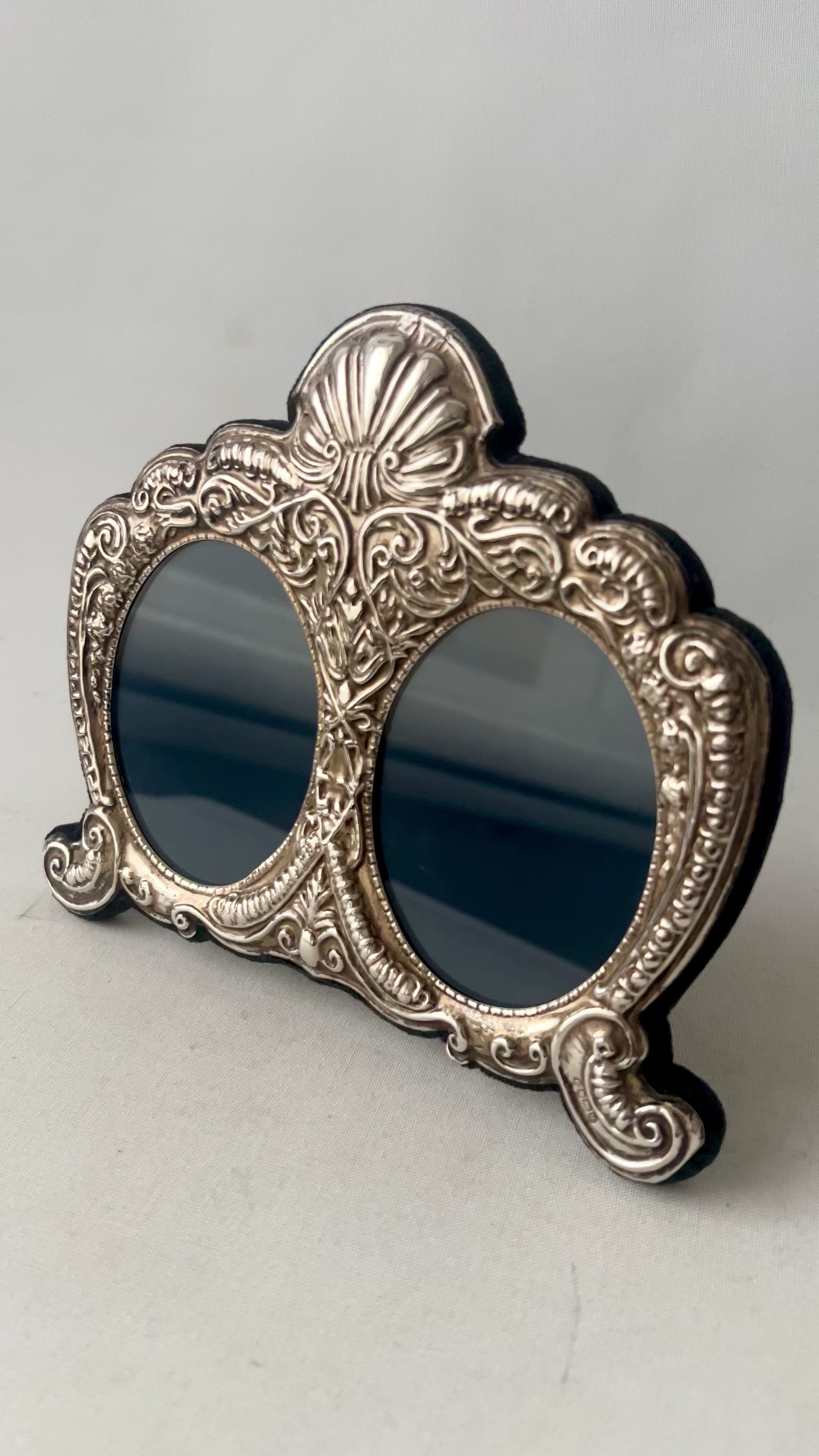 Asprey London Sterling Silver Double Photo Frame Ornate Oval