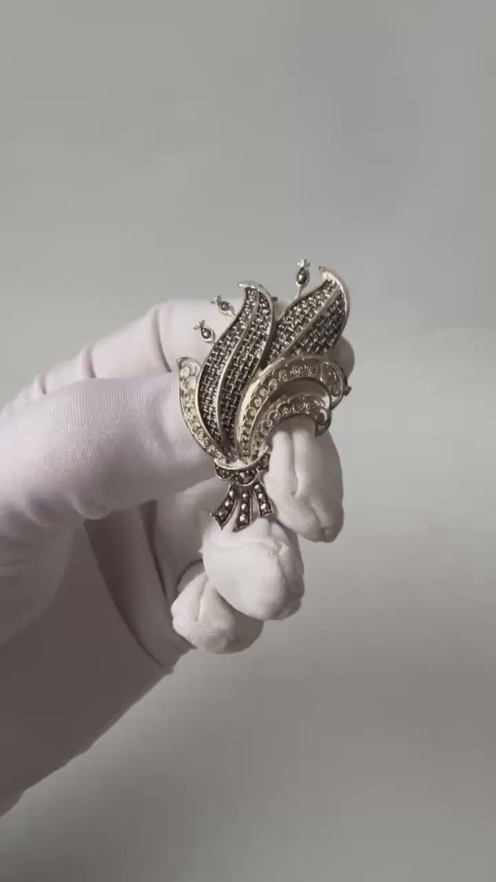 Vintage Silver Marcasite Floral Brooch