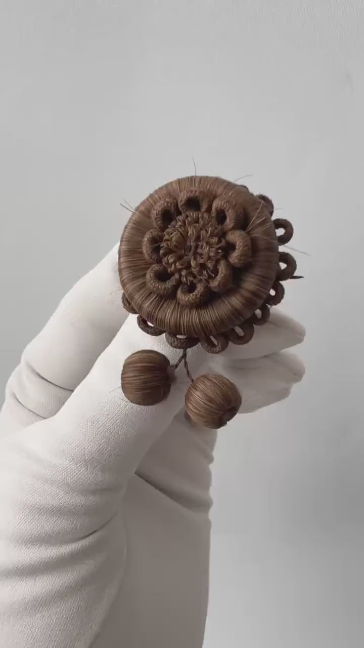 Antique Victorian Hairwork Brooch. Intricate Mourning Jewelry Keepsake