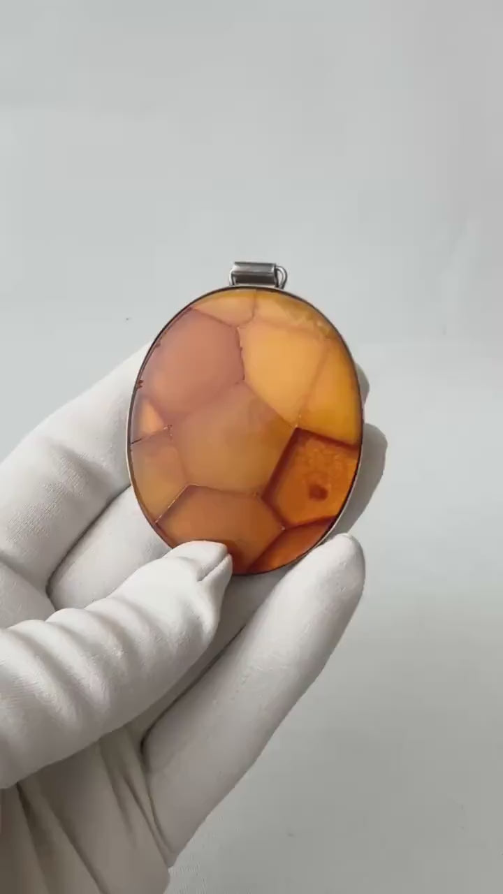 Vintage Fischland Amber Mosaic Pendant Necklace – 835 Silver, Germany