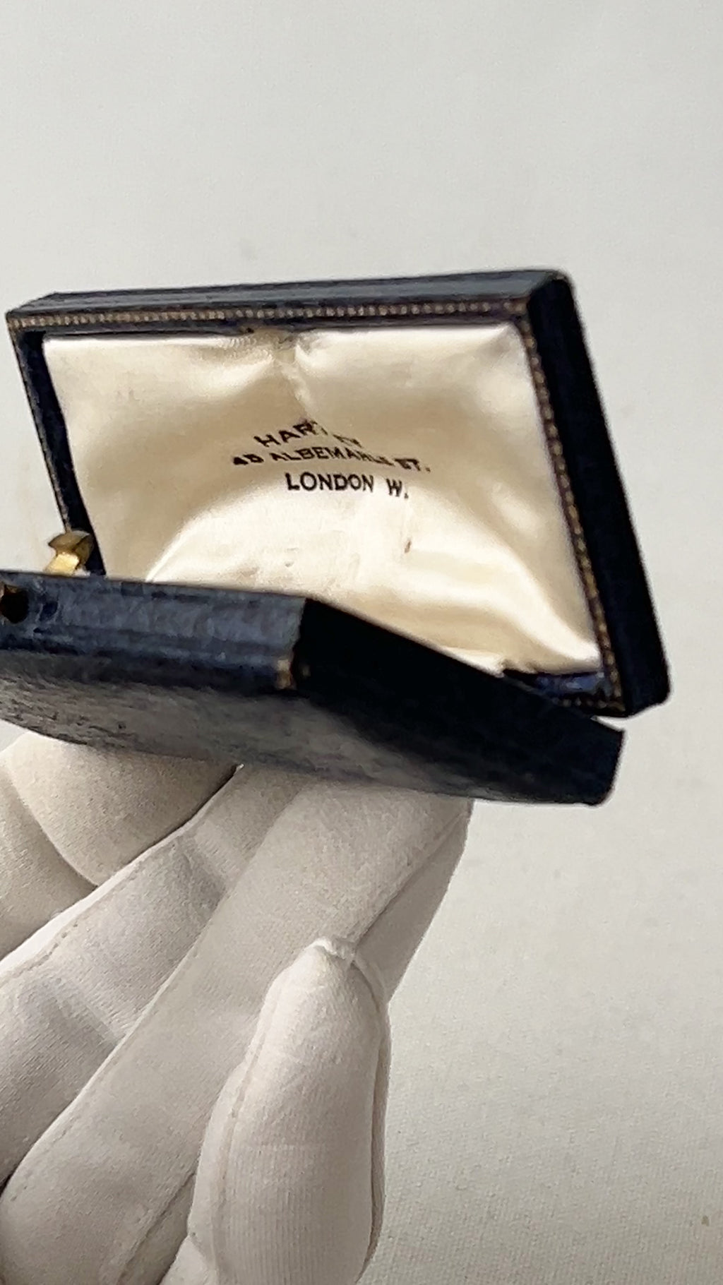 Antique Victorian Jewellery Box, London Mayfair,  Navy Blue Leather, c. 1890