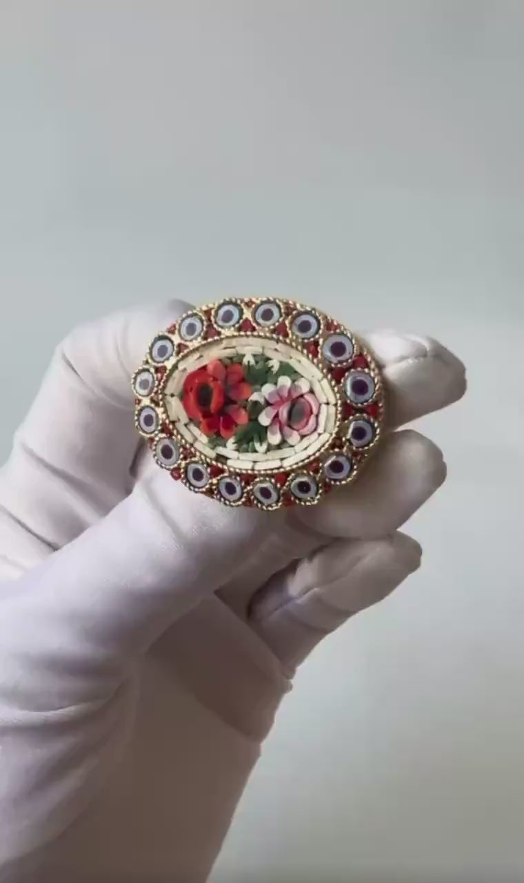 Vintage Italian Micro Mosaic Brooch.