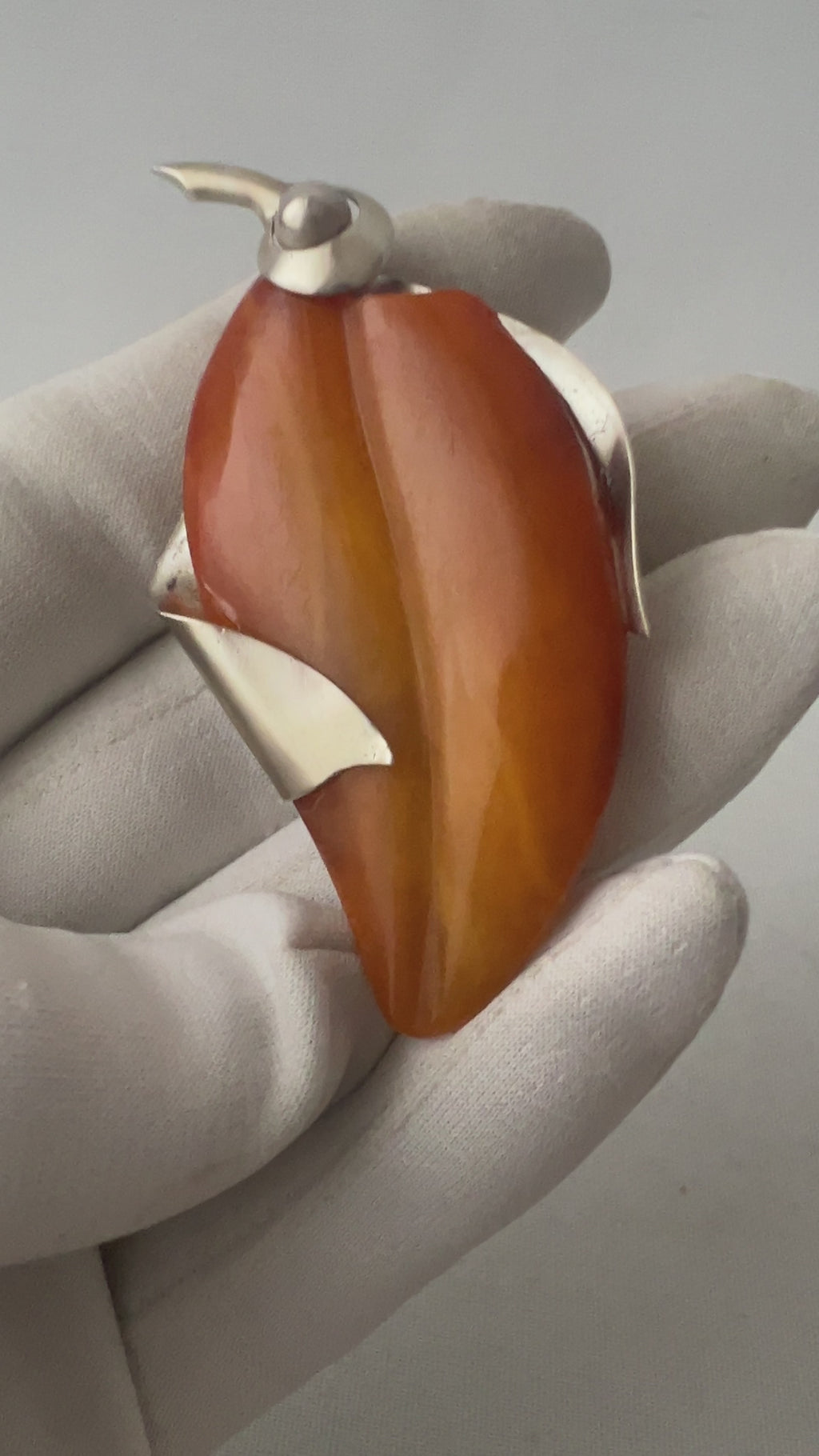 SBM Königsberg Baltic Amber Brooch, 935 Silver Modernist Pin, Staatliche Bernstein-Manufaktur