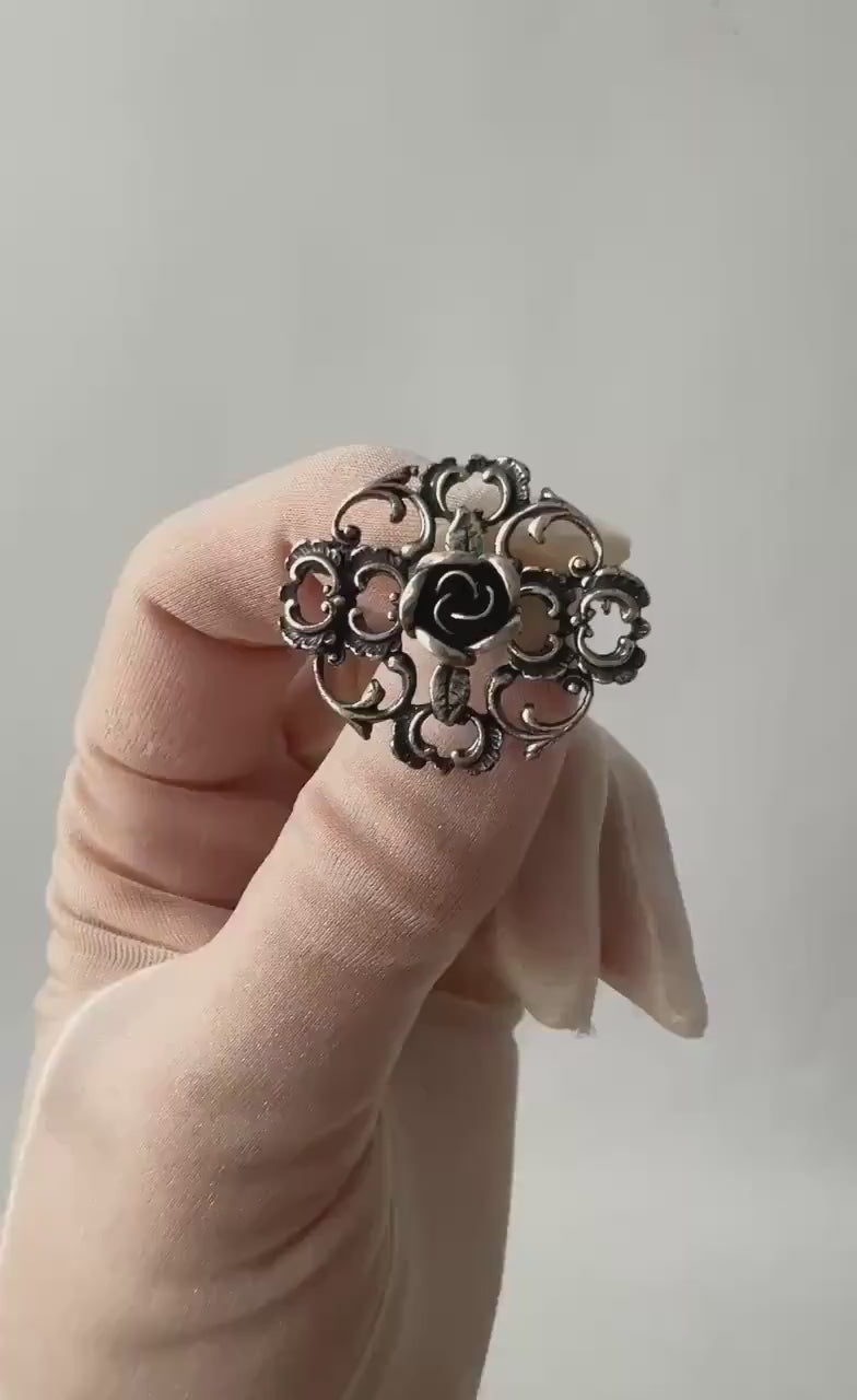 Vintage TEKA Sterling Silver Rose Brooch.