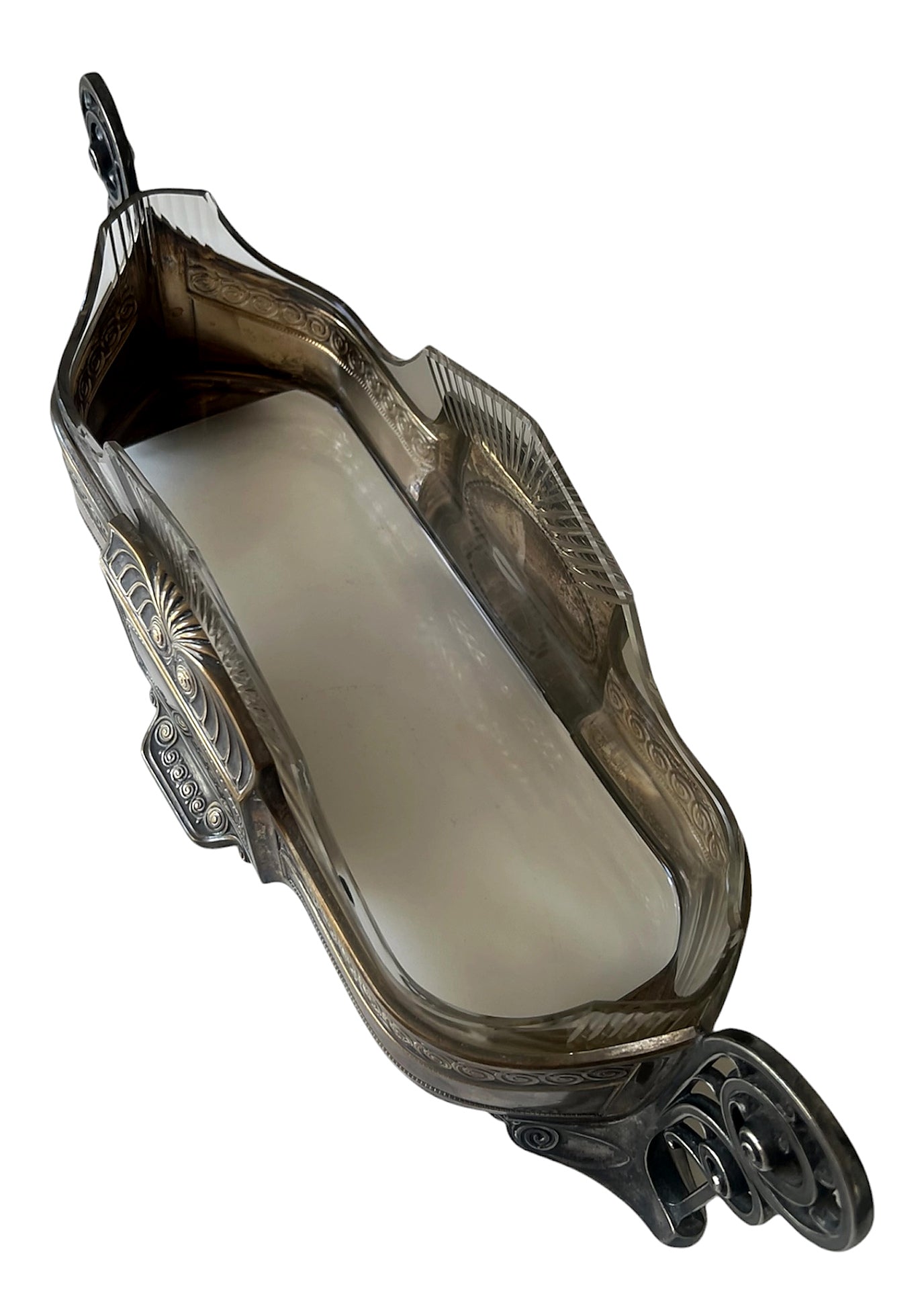 Art Nouveau Silver Plate Jardiniere With Cut Glass Insert, Antique Centrepiece