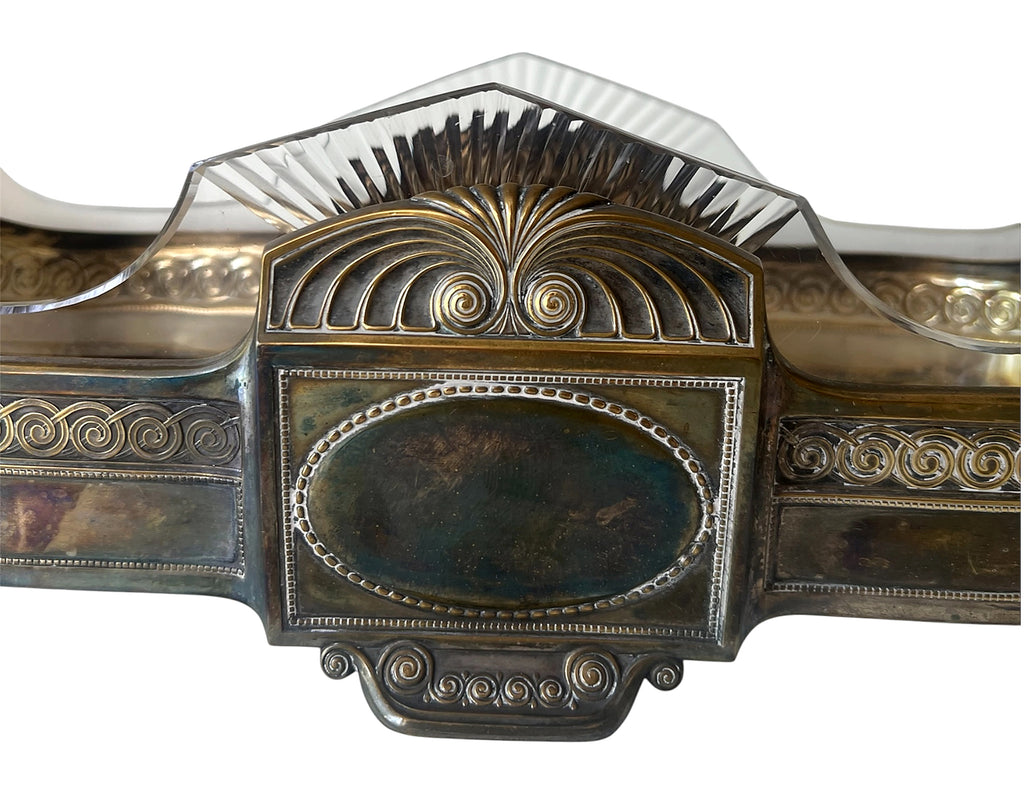 Art Nouveau Silver Plate Jardiniere With Cut Glass Insert, Antique Centrepiece