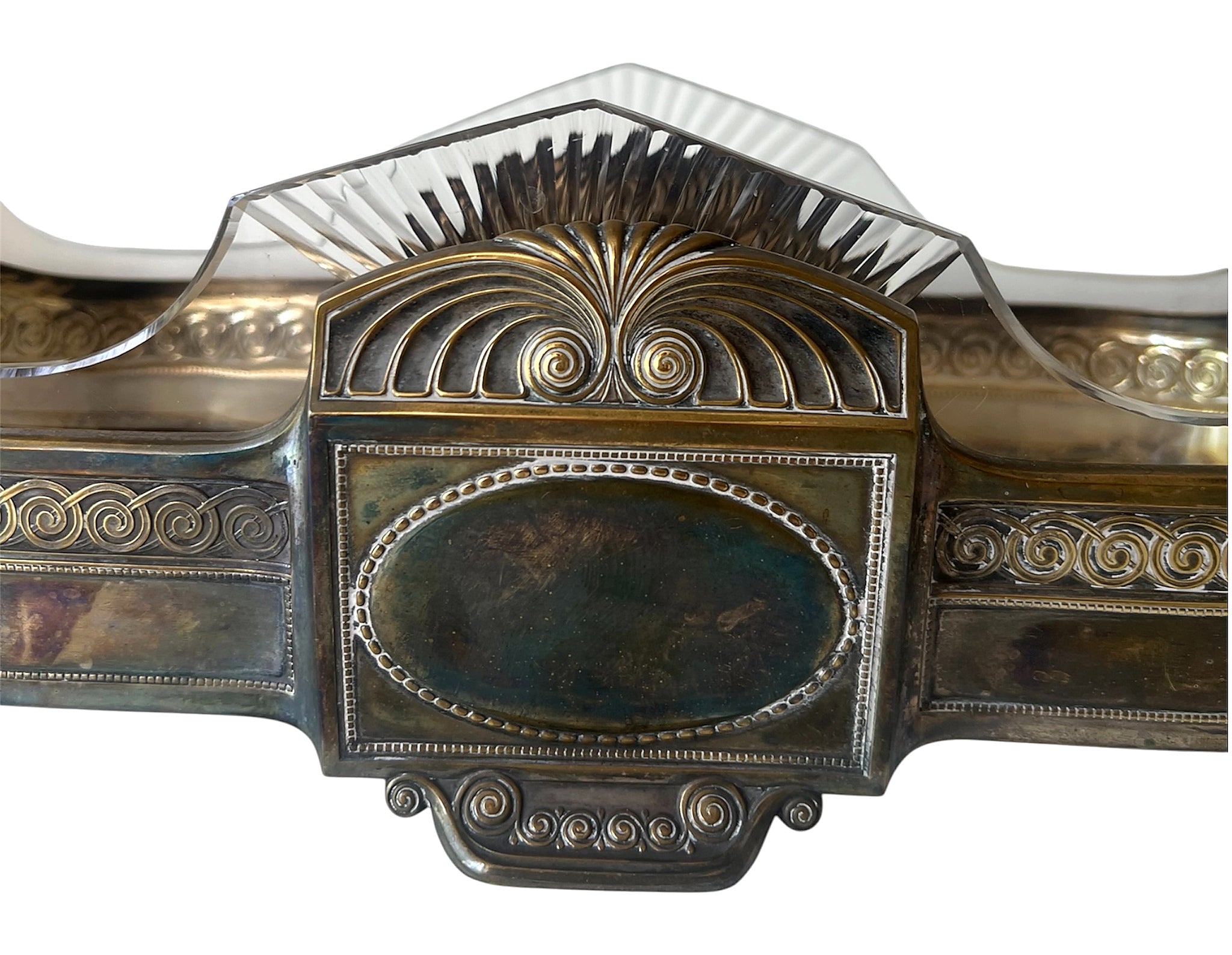 Art Nouveau Silver Plate Jardiniere With Cut Glass Insert, Antique Centrepiece