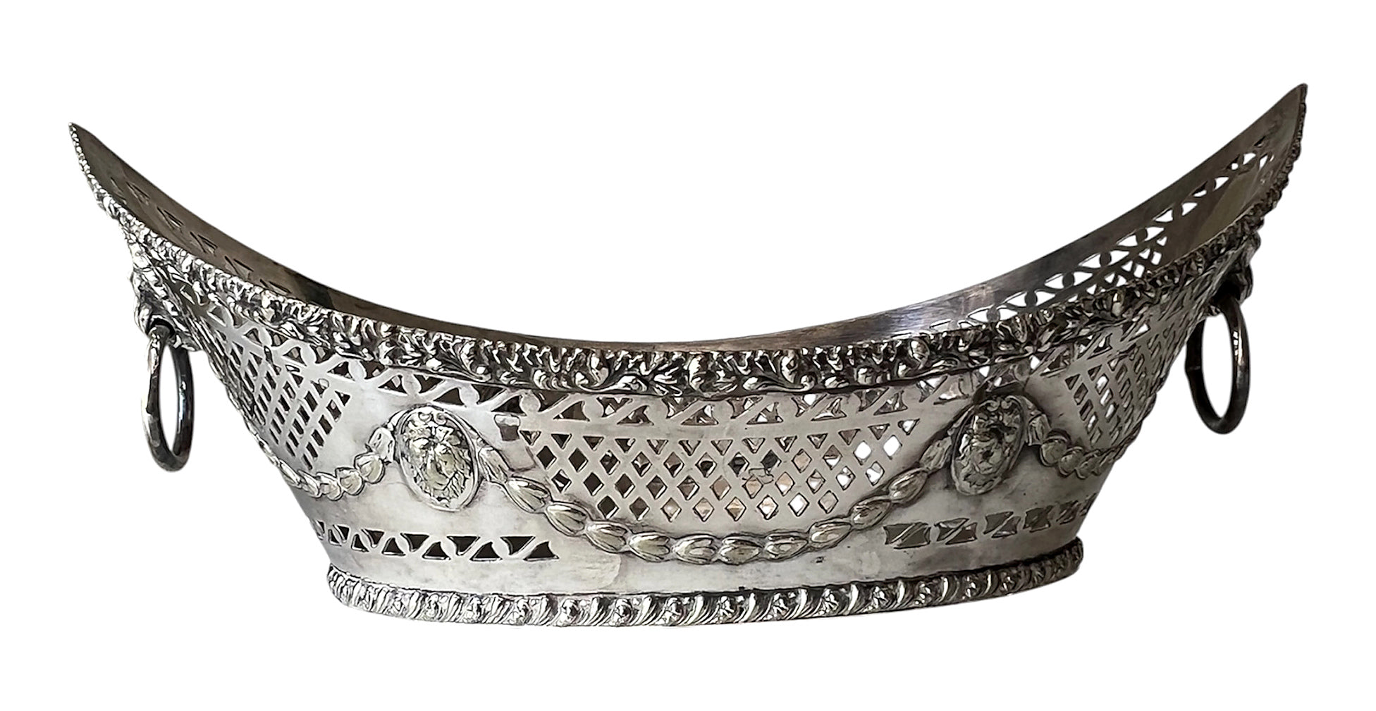 Vintage Ellis Barker EPNS Silver Plate Pierced Basket With Lion Mask Handles