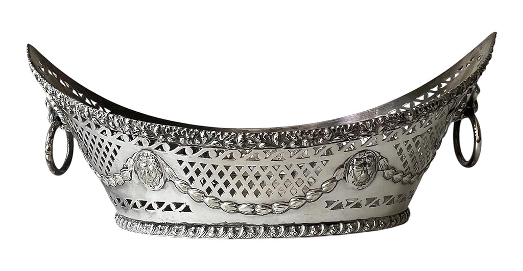 Vintage Ellis Barker EPNS Silver Plate Pierced Basket With Lion Mask Handles