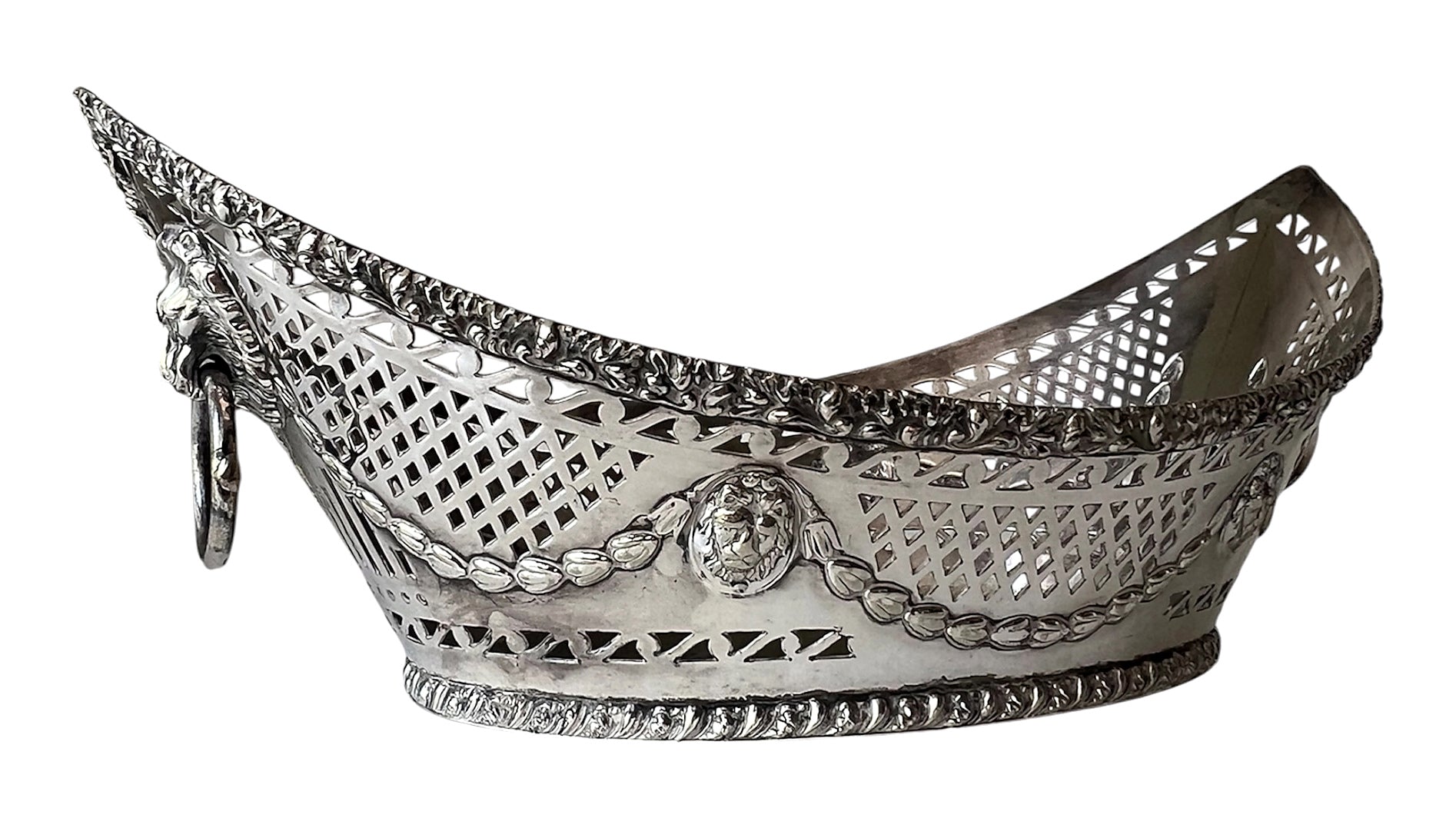 Vintage Ellis Barker EPNS Silver Plate Pierced Basket With Lion Mask Handles