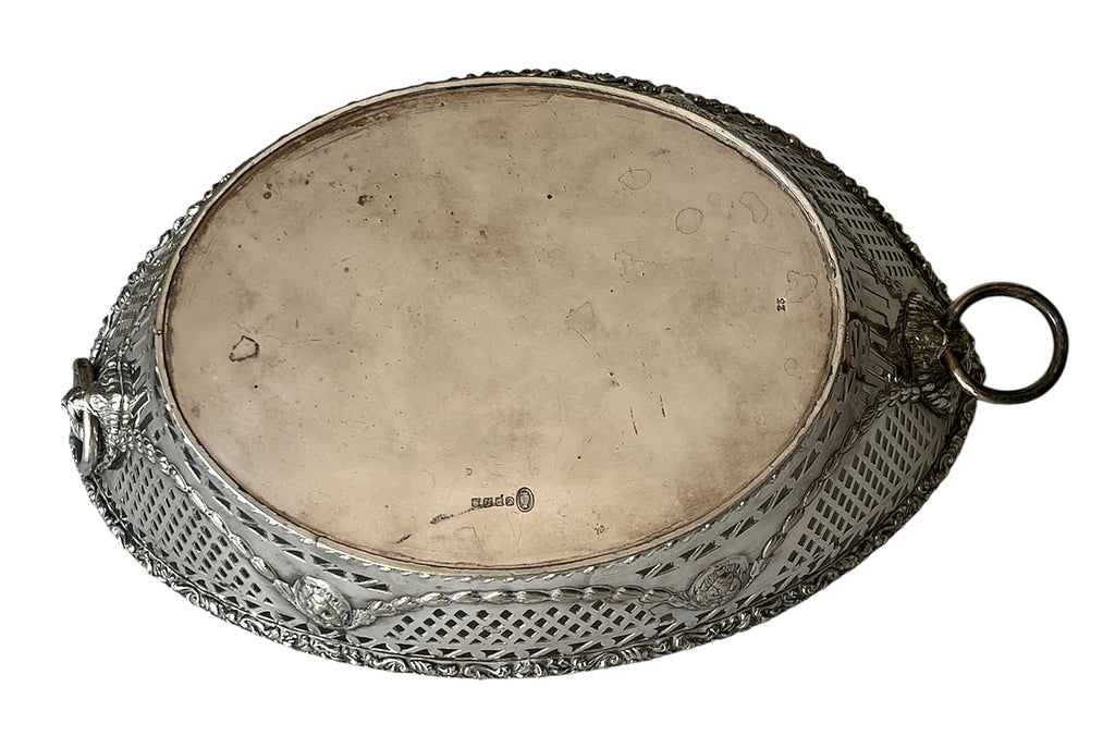 Vintage Ellis Barker EPNS Silver Plate Pierced Basket With Lion Mask Handles