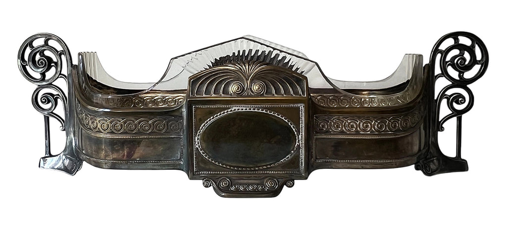Art Nouveau Silver Plate Jardiniere With Cut Glass Insert, Antique Centrepiece
