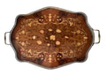 Large Vintage Inlaid Wood Serving Tray With Brass Gallery And Handles