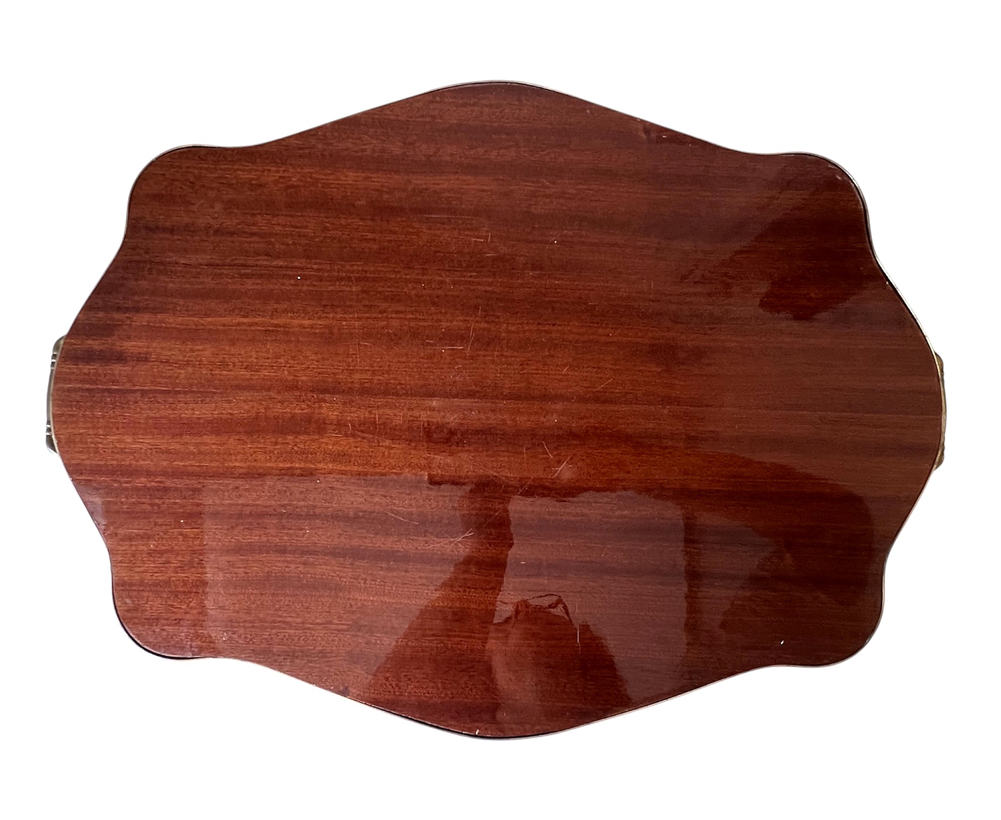 Large Vintage Inlaid Wood Serving Tray With Brass Gallery And Handles