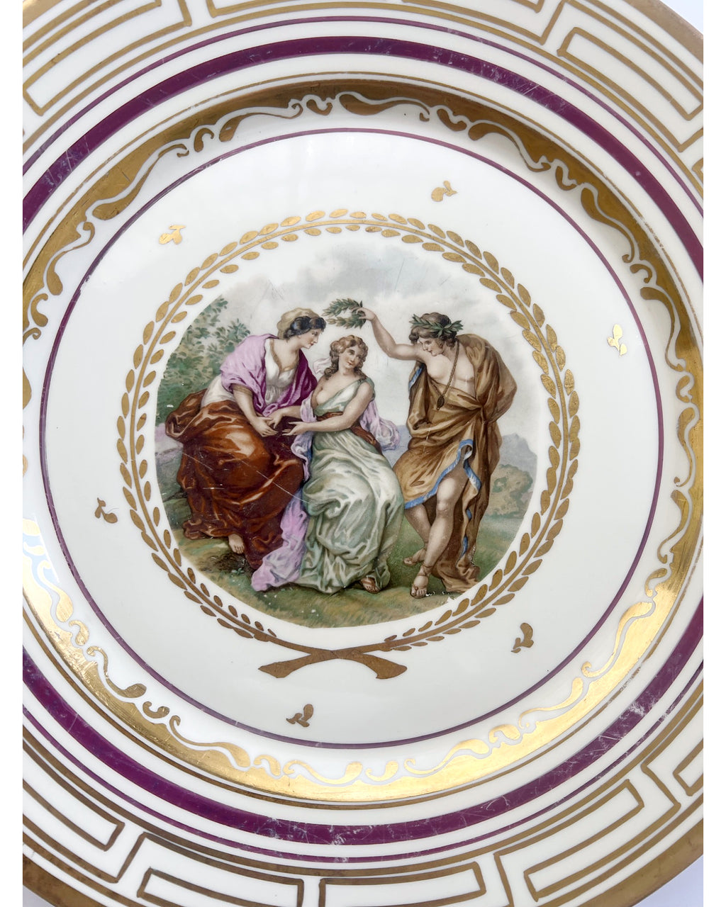 Vintage Royal Copenhagen Porcelain Charger, Classical Scene, Gilt Greek Key, Denmark