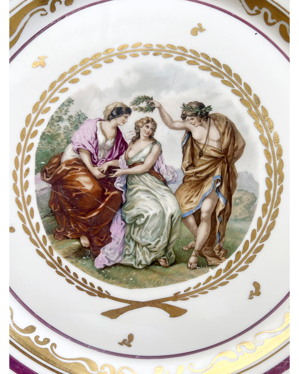 Vintage Royal Copenhagen Porcelain Charger, Classical Scene, Gilt Greek Key, Denmark