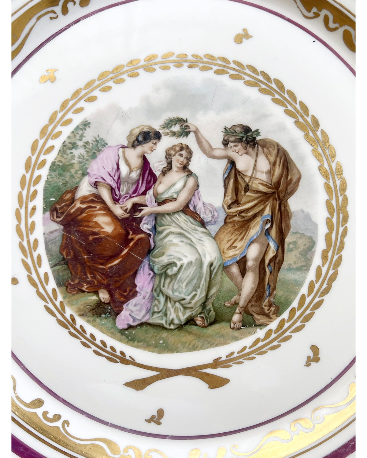 Vintage Royal Copenhagen Porcelain Charger, Classical Scene, Gilt Greek Key, Denmark