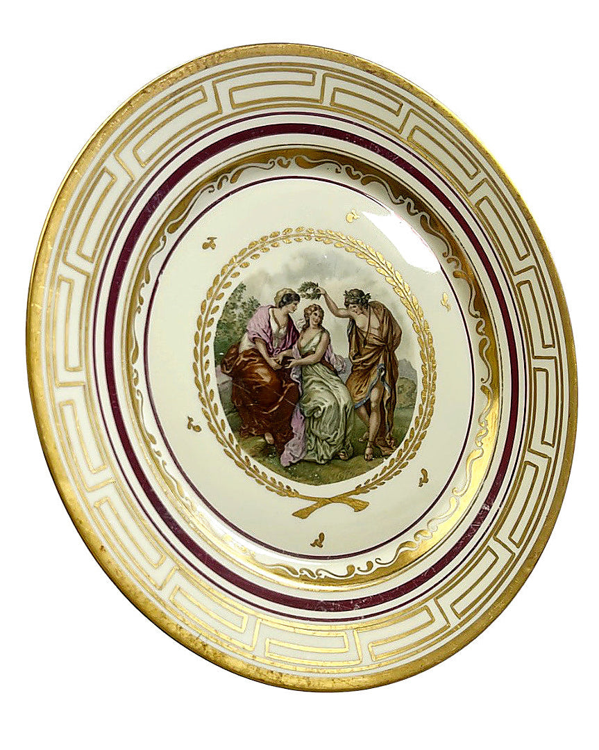 Vintage Royal Copenhagen Porcelain Charger, Classical Scene, Gilt Greek Key, Denmark