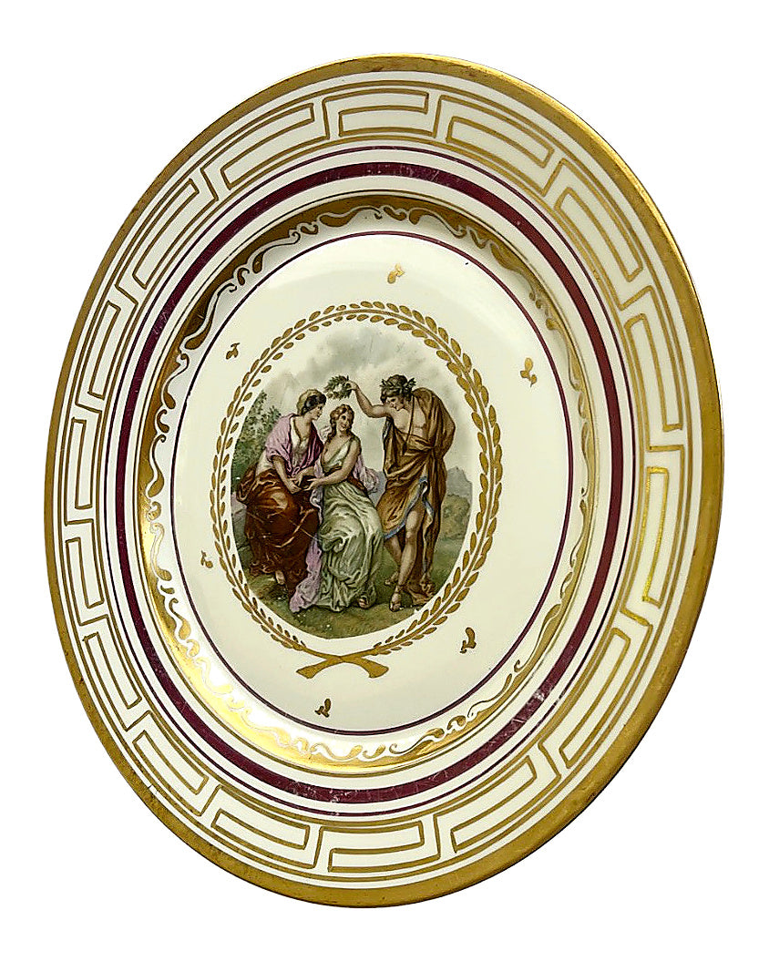 Vintage Royal Copenhagen Porcelain Charger, Classical Scene, Gilt Greek Key, Denmark