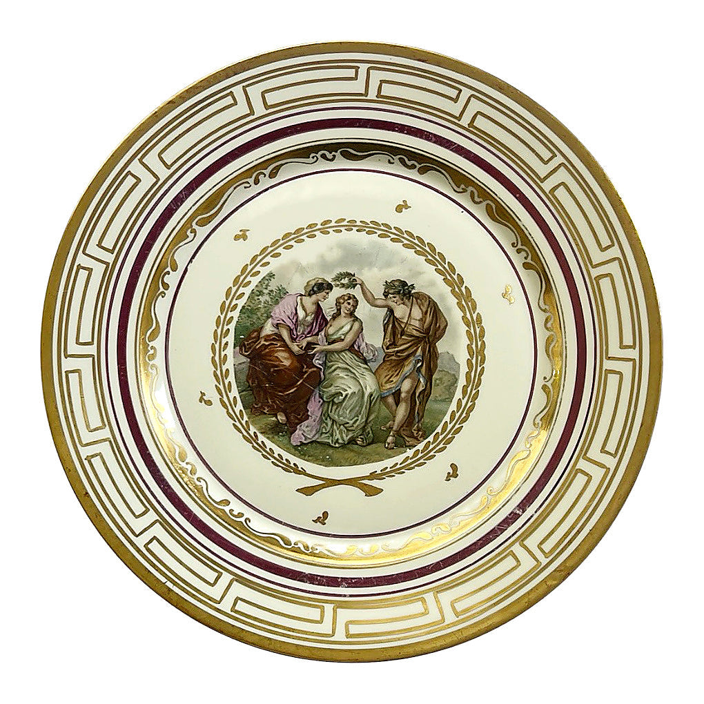 Vintage Royal Copenhagen Porcelain Charger, Classical Scene, Gilt Greek Key, Denmark